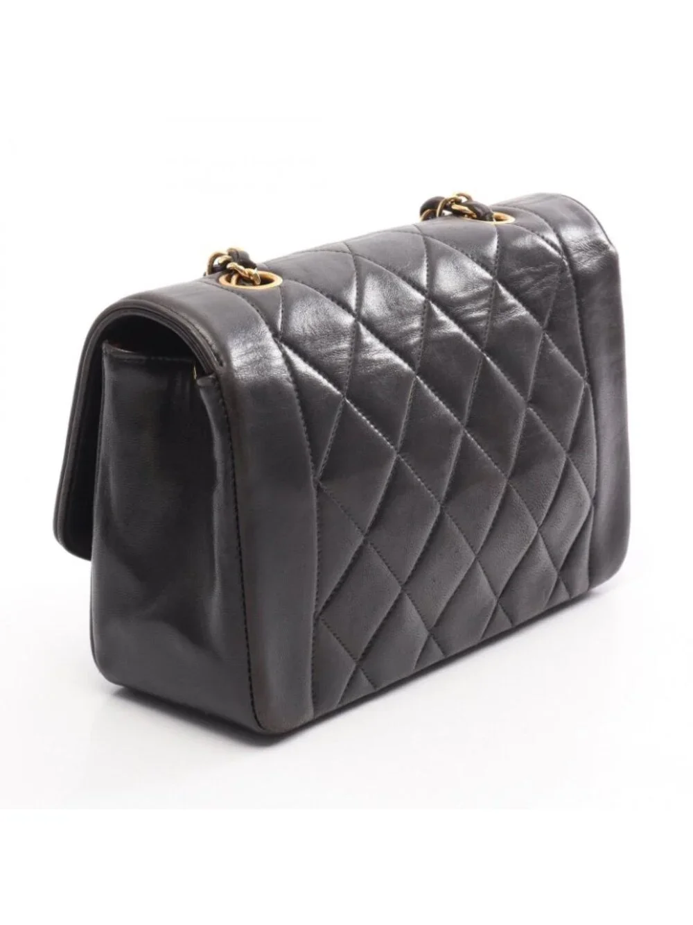 Chanel Shoulder Bag Quilted Diana Flap Black Lambskin Chain